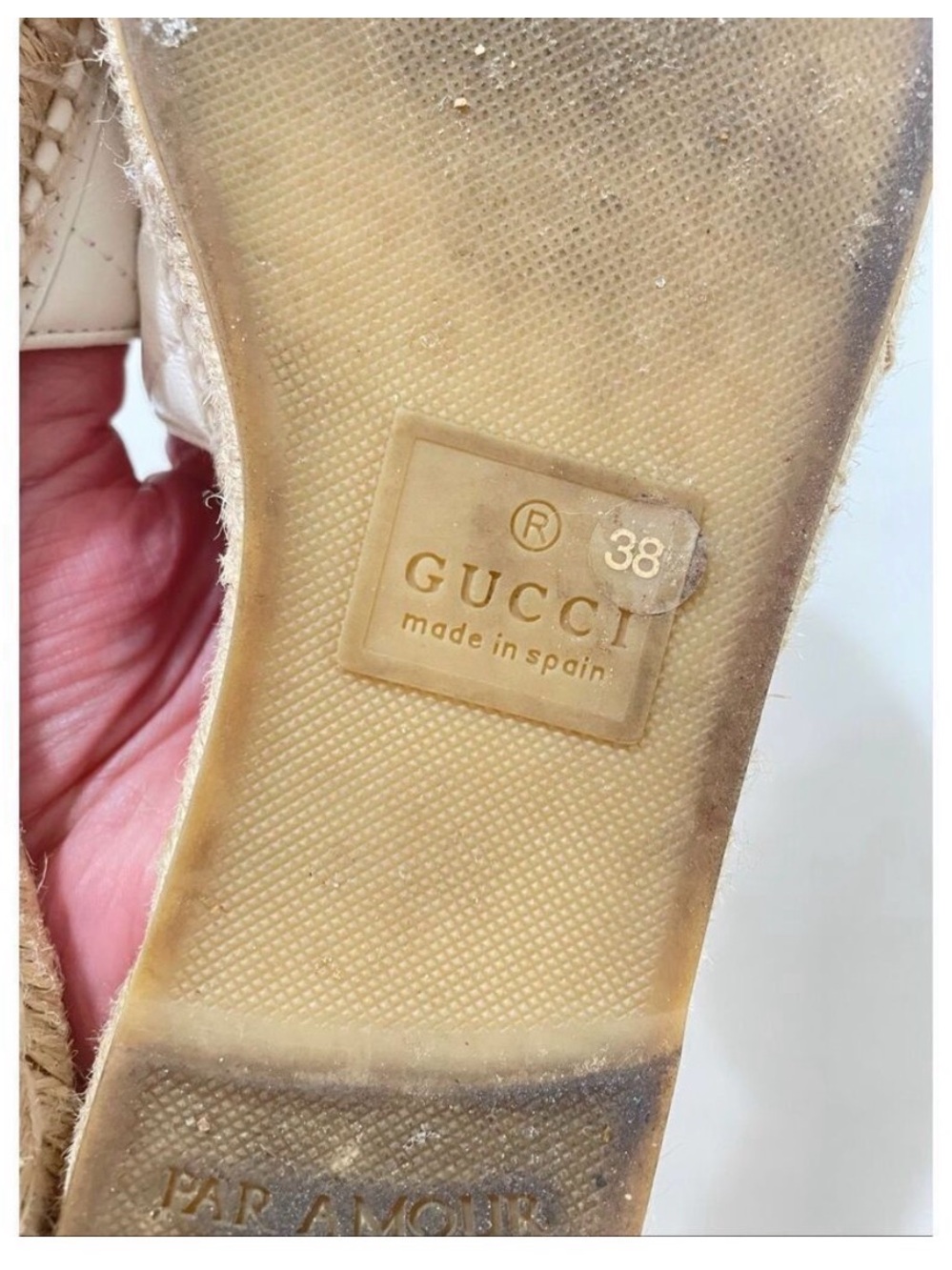 Gucci White GG Marmont Espadrille Slide Sandals Quilted Leather Size 38 - Picture 9 of 11